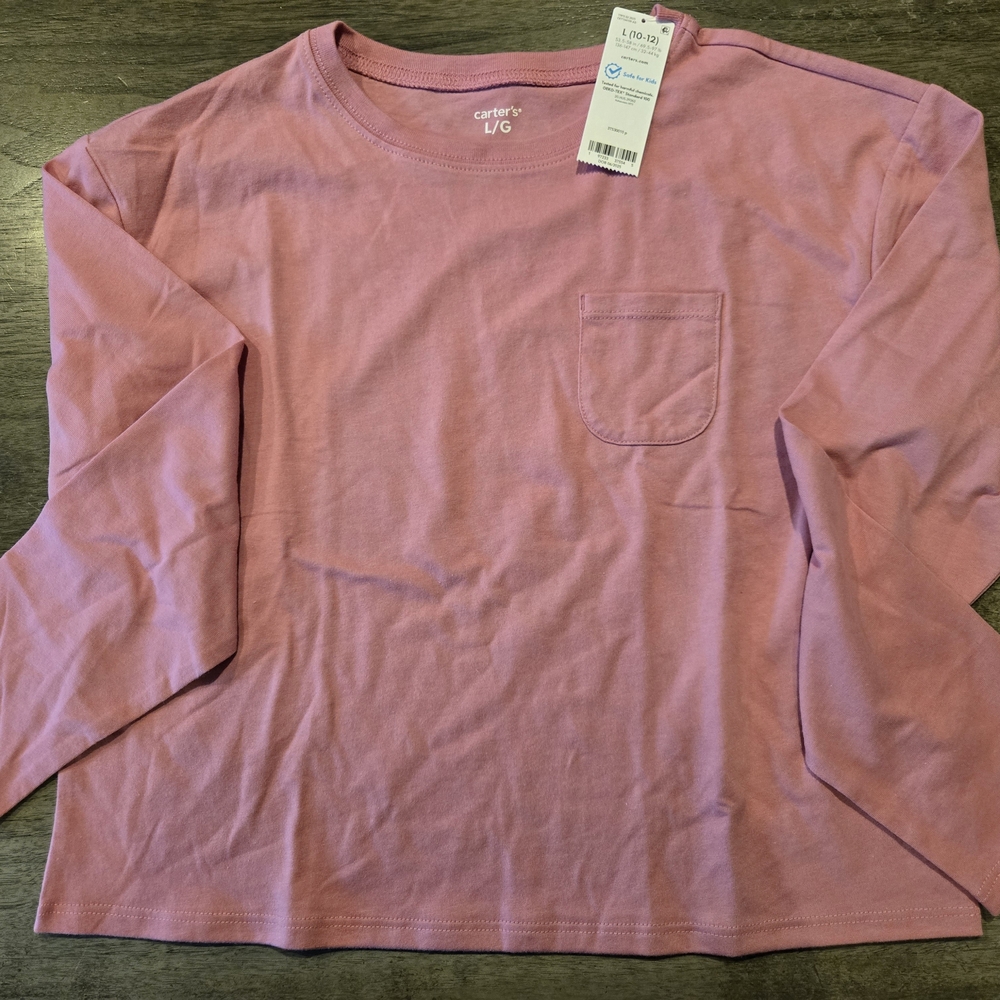 New Cropped Carter's Pink Long Sleeve Kids Shirt